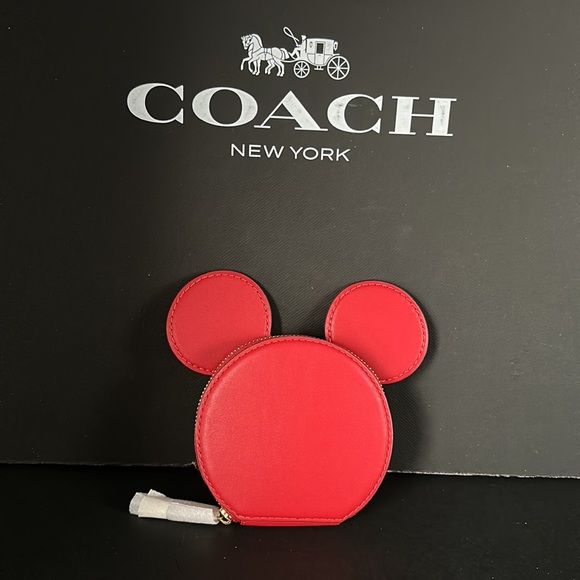 COACH X Disney Mickey Mouse Limited Edition Coin Purse Red Leather Ears Case NWT - Picture 7 of 10